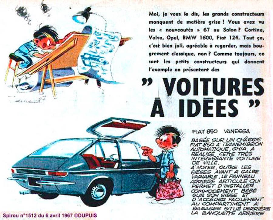 Fiat 850 Ghia vanessa in Spirou
